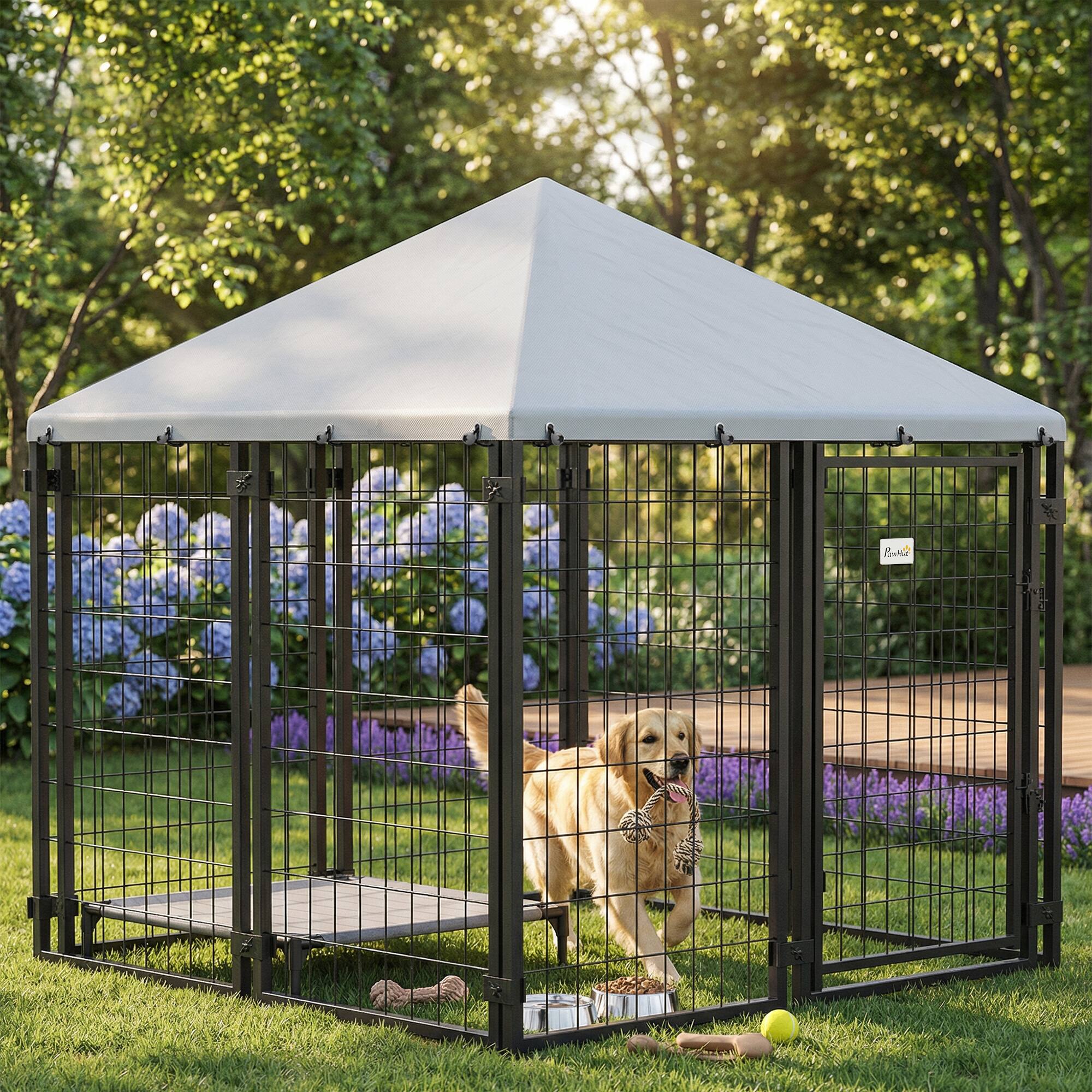 Alt View 1. Pawhut - Dog House Kennel with Water-resistant Roof for Small and Medium Sized Pets - Silver.