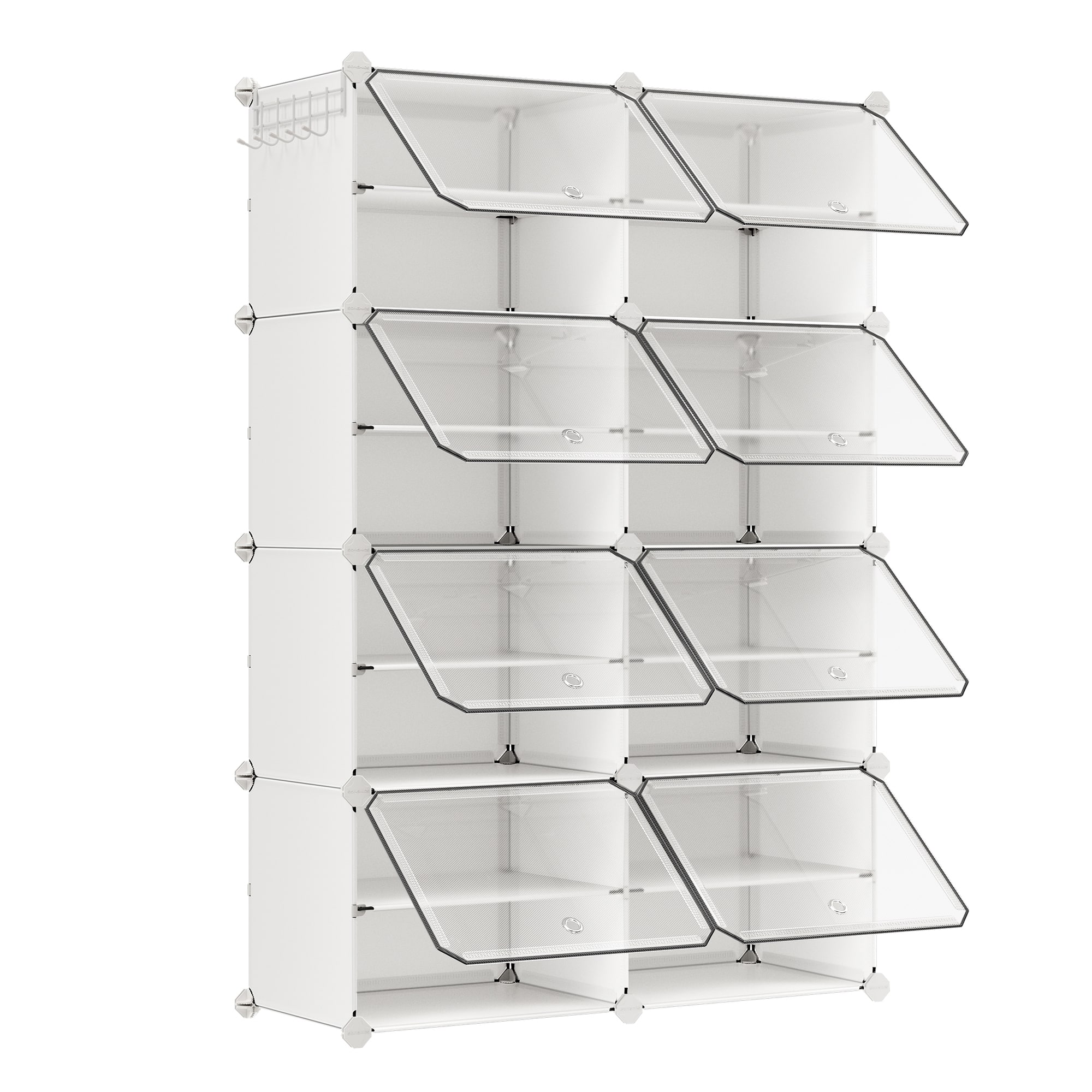 Songmics Home - Interlocking Shoe Rack, Plastic Shoe Storage Cabinet, 8-Slot Modular Storage Organizer Unit, 11.8 x 15.7 x 11.8 Inches - White