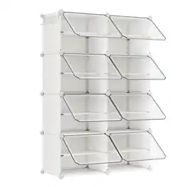 Songmics Home - Interlocking Shoe Rack, Plastic Shoe Storage Cabinet, 8-Slot Modular Storage Organizer Unit, 11.8 x 15.7 x 11.8 Inches - White