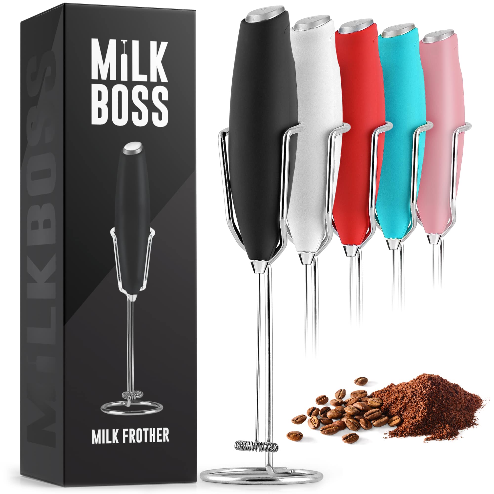 Zulay Kitchen - Powerful Milk Frother Handheld With Upgraded Holster Stand by Milk Boss - Matte Black