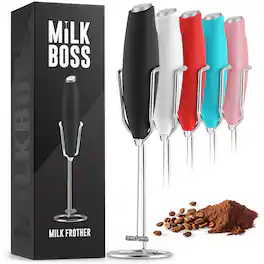 Zulay Kitchen - Powerful Milk Frother Handheld With Upgraded Holster Stand by Milk Boss - Matte Black