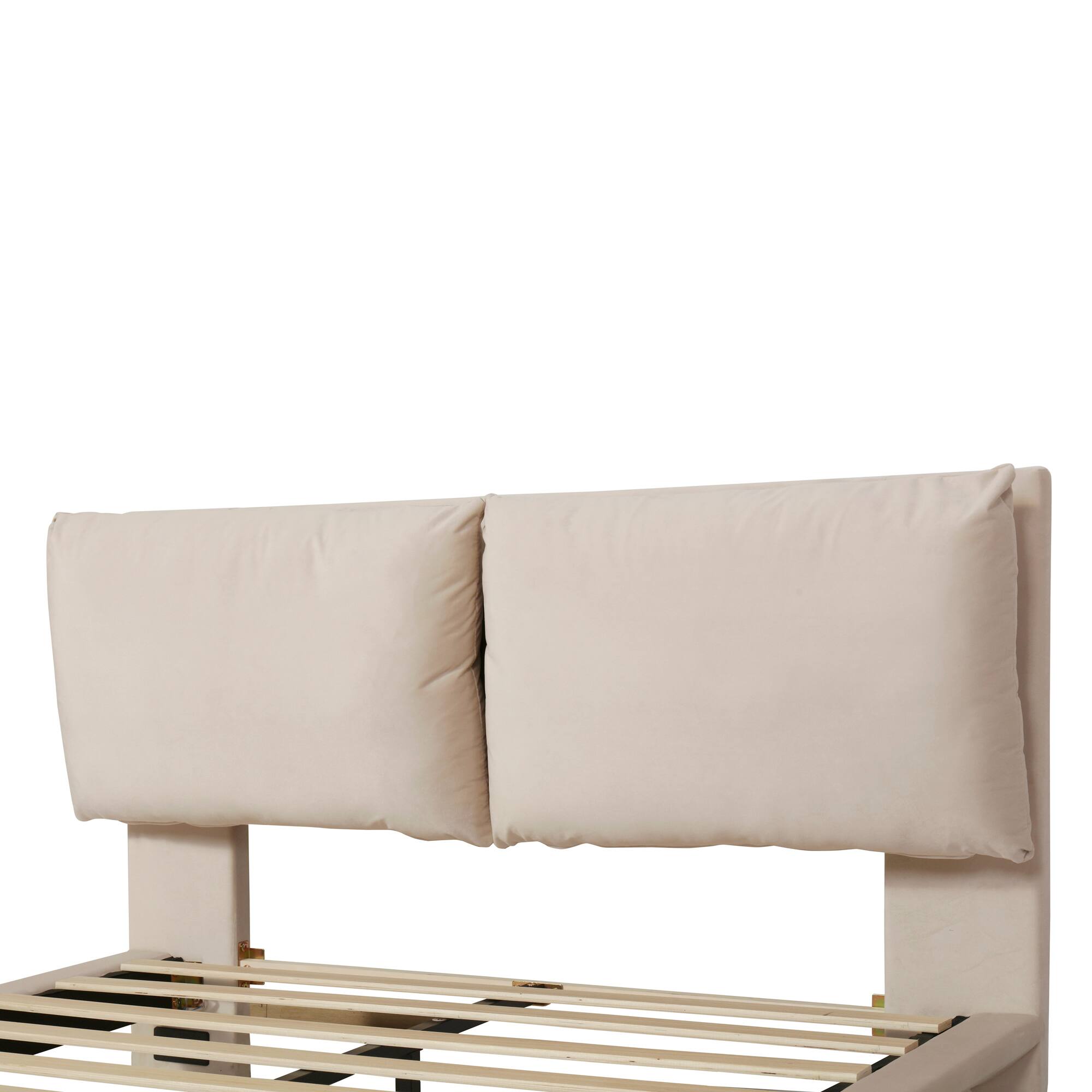 Alt View 8. Tiramisubest - Queen Size Upholstered Platform Bed with Sensor Light and 2 Large Backrests, 2 sets of USB Port and Socket - Beige.