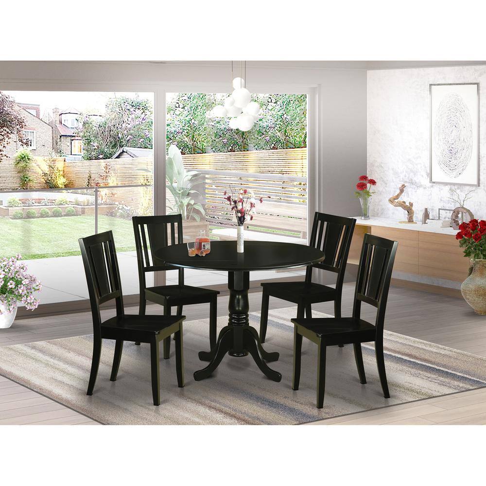 Back. East West Furniture - 5 PC Dining room set for 4-Small Kitchen Table and 4 Kitchen Chairs - Black.