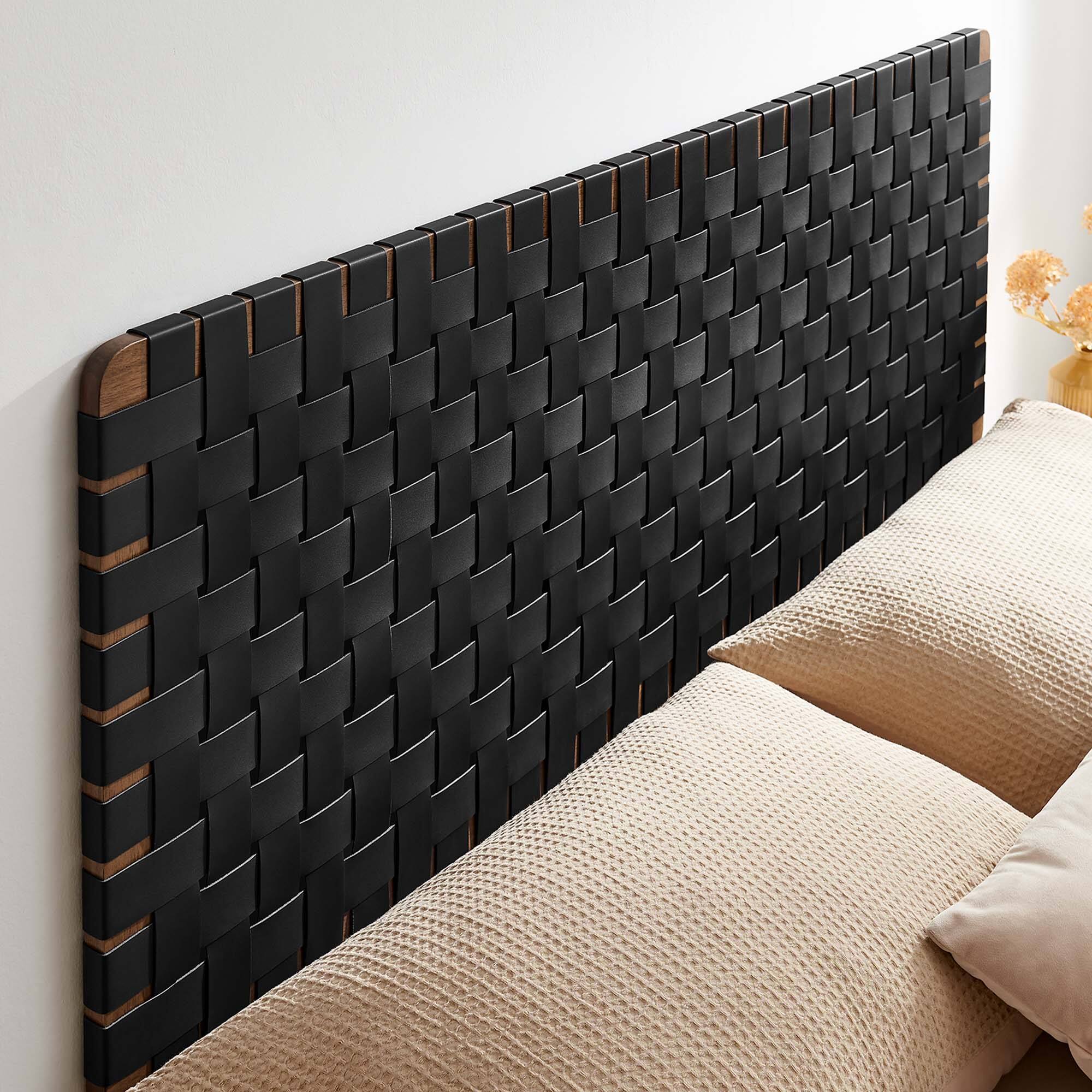 Alt View 3. Modway - Sparta Weave Wall-Mount Vegan Leather Queen Headboard by Modway - Black.