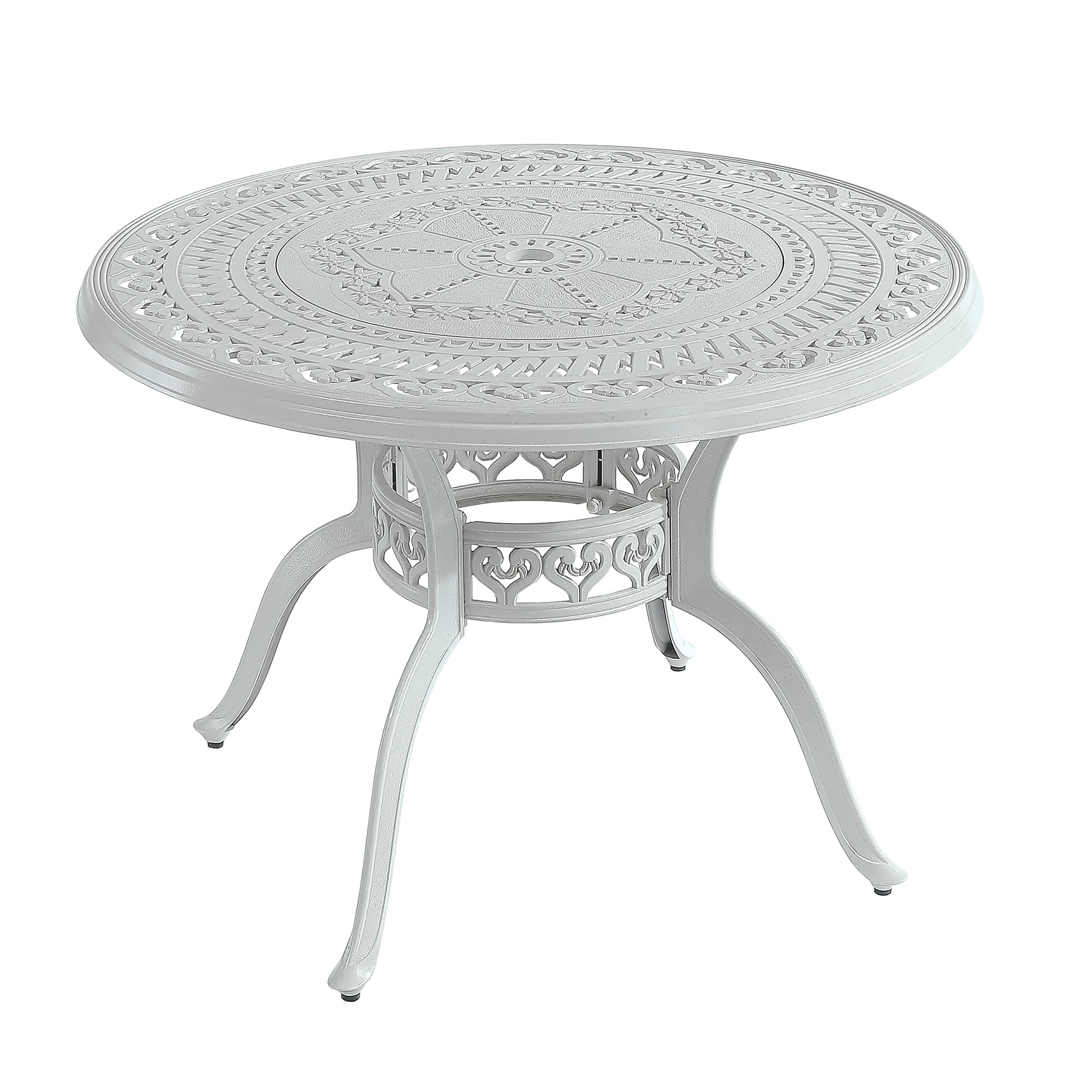 Mondawe - Patio Table Round Outdoor Coffee Table with Umbrella Hole - White