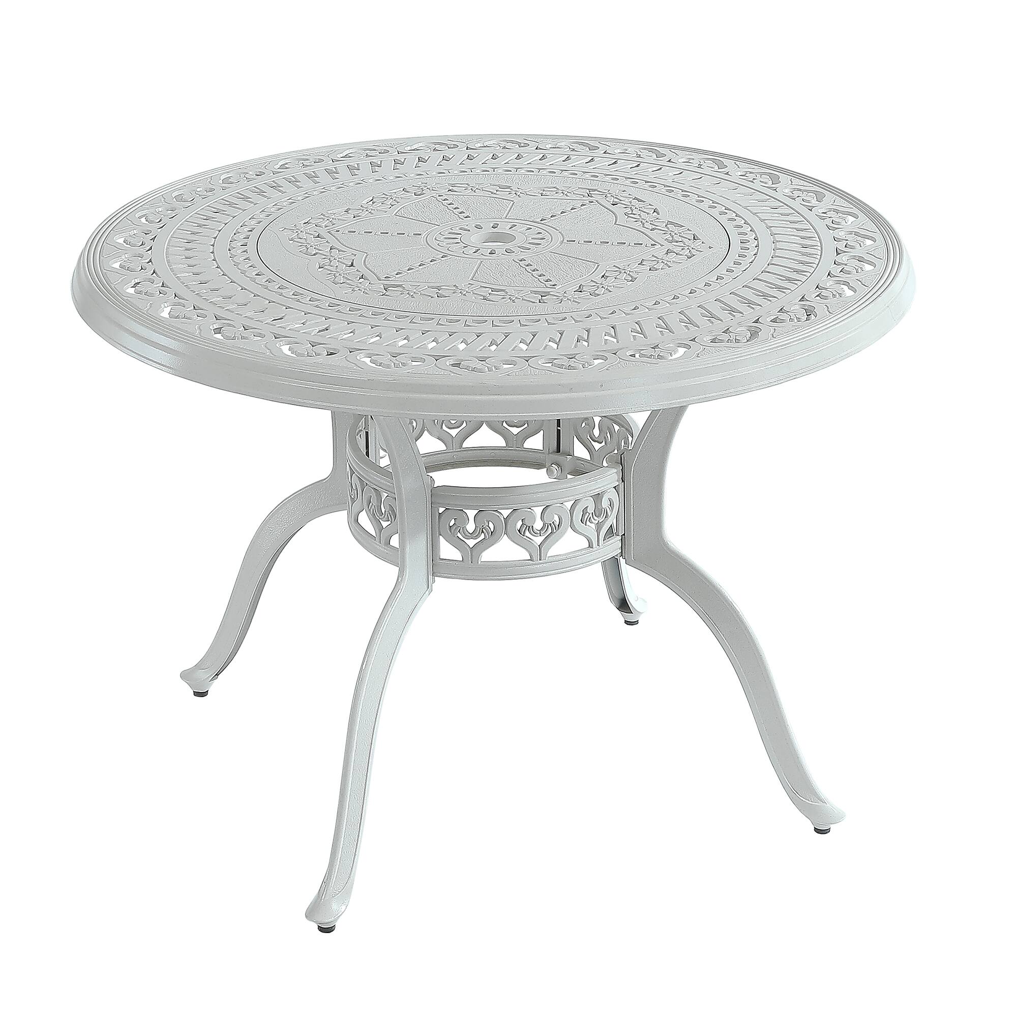 Front. Mondawe - Patio Table Round Outdoor Coffee Table with Umbrella Hole - White.