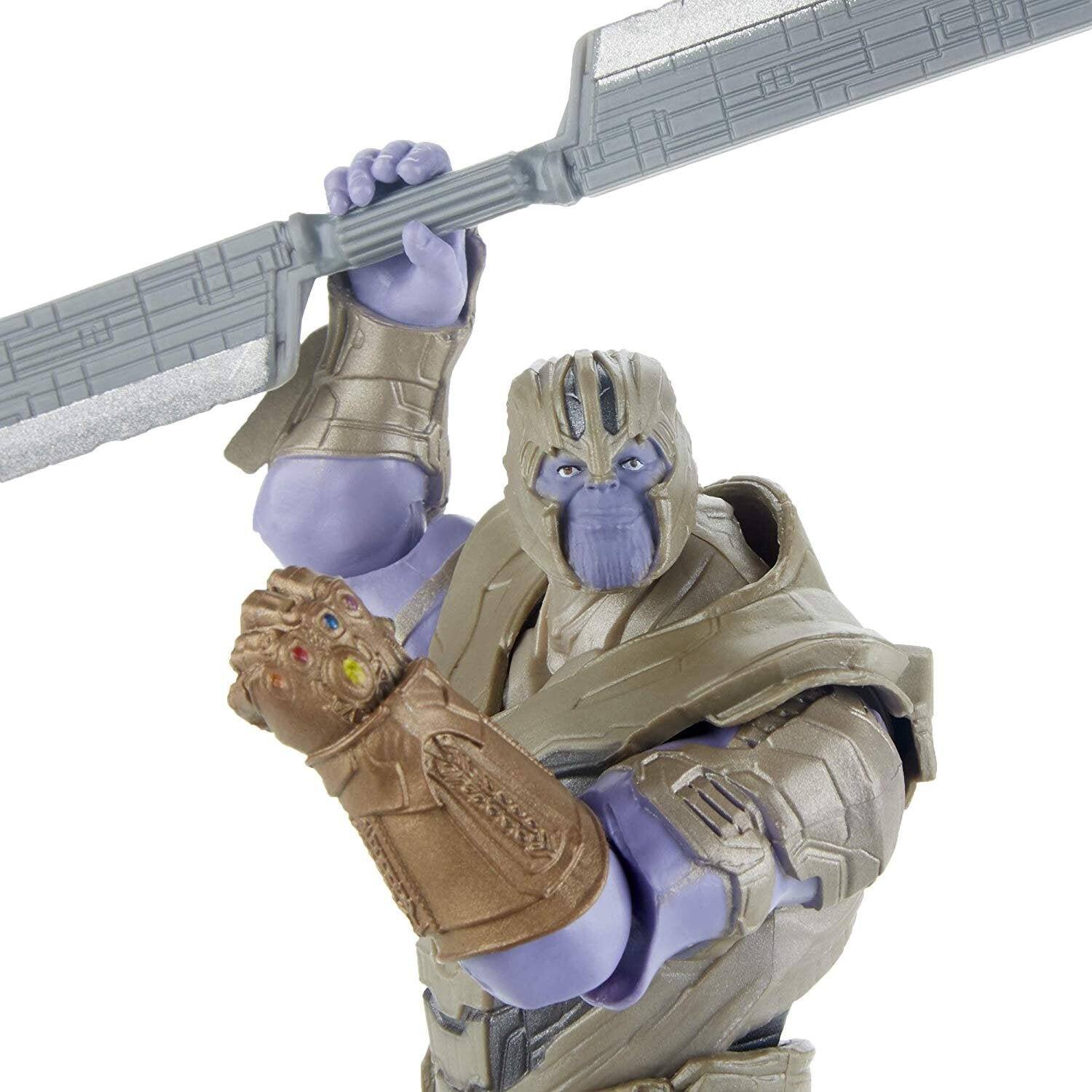 Left. Marvel - Avengers Endgame Warrior Thanos Deluxe 6-Inch Action Figure with Infinity Gauntlet Movie-Inspired Ages 4+ - Gold.