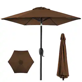 Best Choice Products - 7.5ft Heavy-Duty Outdoor Market Patio Umbrella w/ Push Button Tilt, Easy Crank - Brown