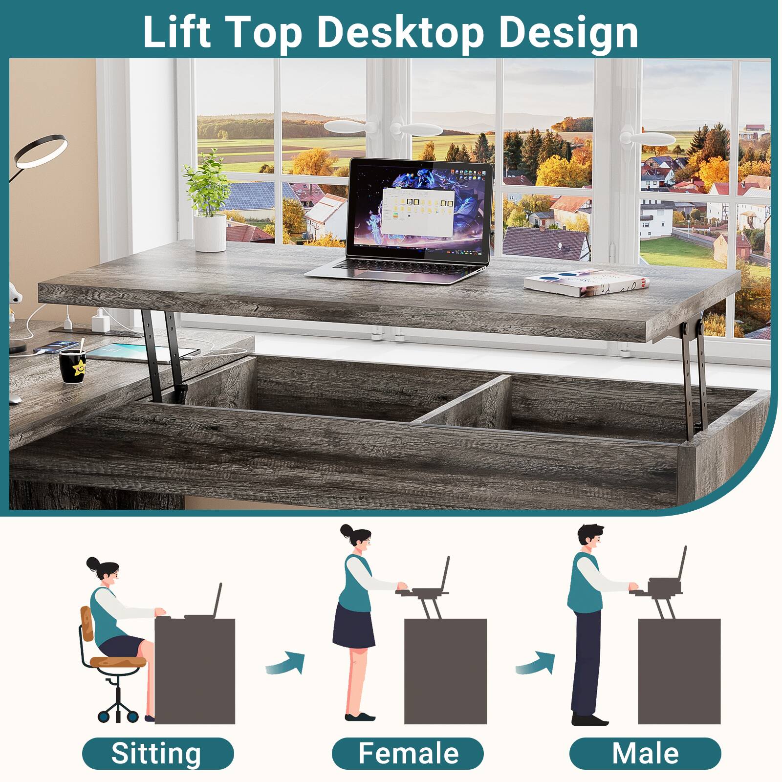 Lift Top Desktop Design

Sitting Female Male