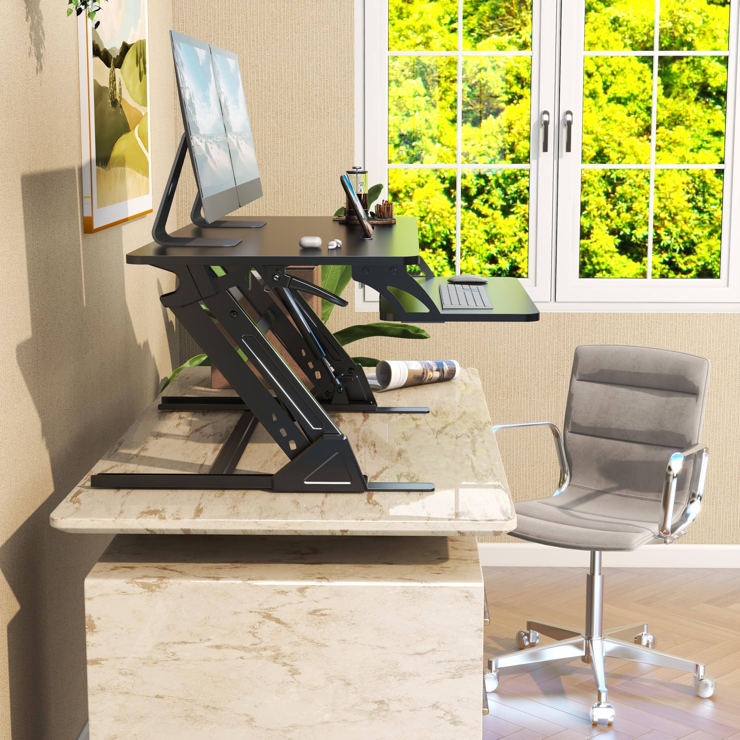 Alt View 3. Hirose Alice - nch Stand Up Desk Converter, Height Adjustable Sit Stand Desk Riser, 42PB - Default.