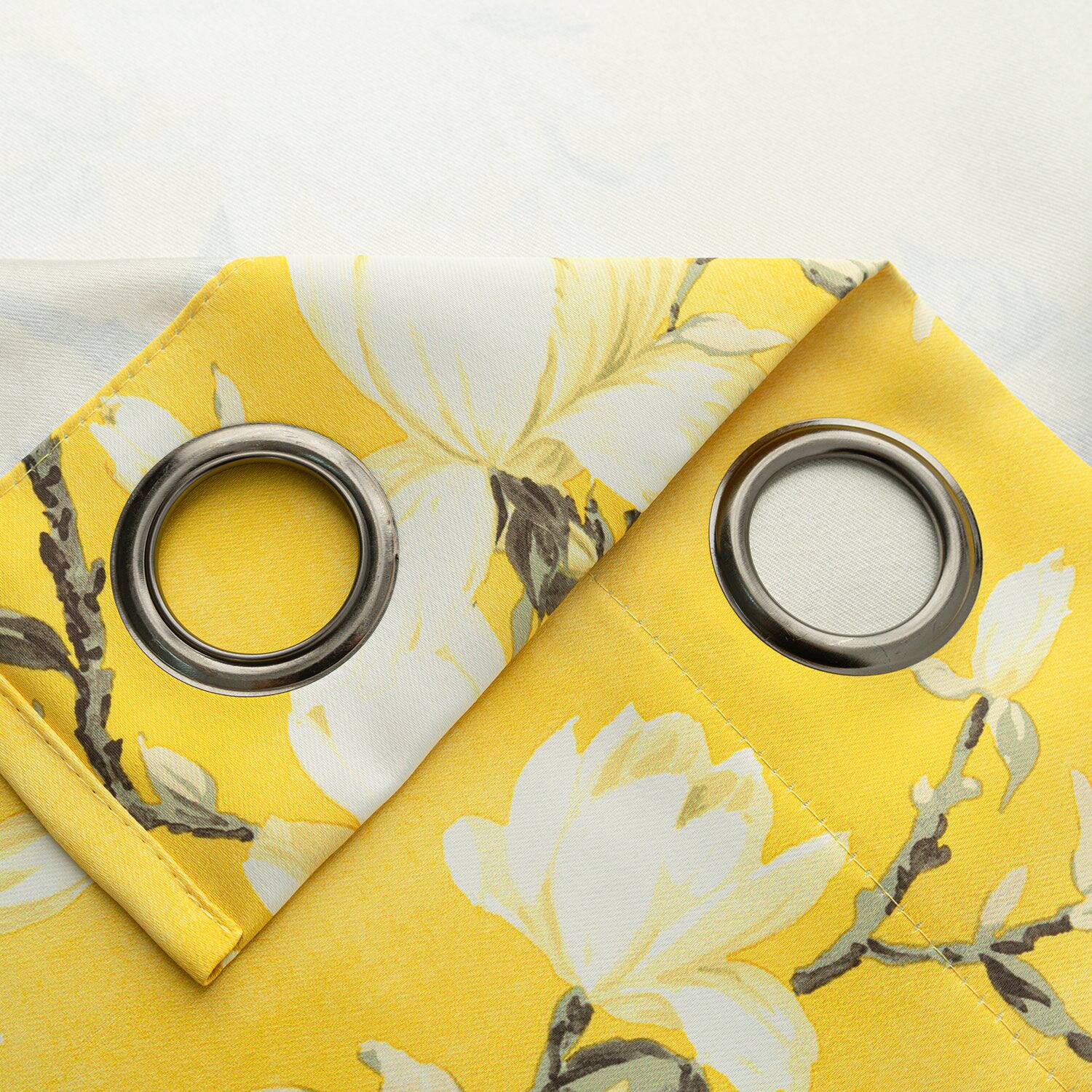 Back. Olivia Gray - Olivia Gray 100% Polyester 200 GSM Blossom Printed Blackout Grommet Curtain Panel 54" x 90" Yellow - Yellow.