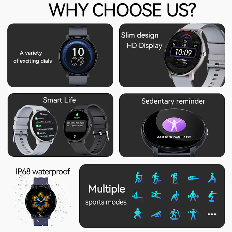 Waterproof Smartscreen Umeiluce IP68 Waterproof Smart Watch Gift for Women Men 1.46