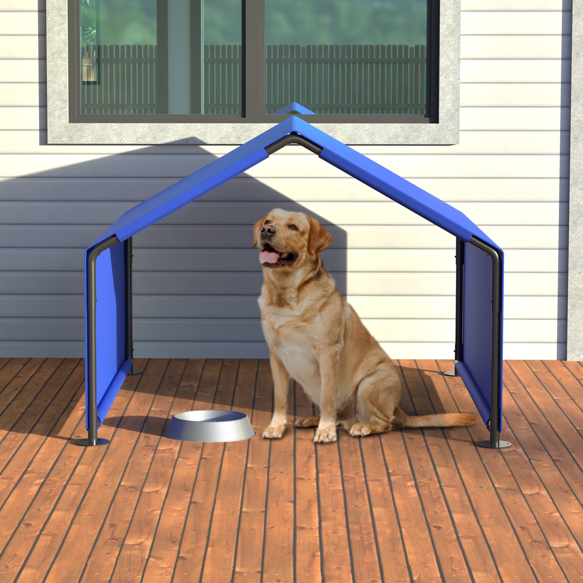 Angle. Siljoy - Blue Waterproof Dog Shade Shelter, Portable Outdoor Pet Tent for Small/Medium Dogs & Animals.