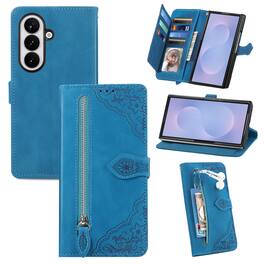 Dteck - For Samsung Galaxy Z Fold 8 Ultra Wallet Case, Zipper Pocket with Card Holder Slot Magnetic Lanyard Flip Cover - Blue
