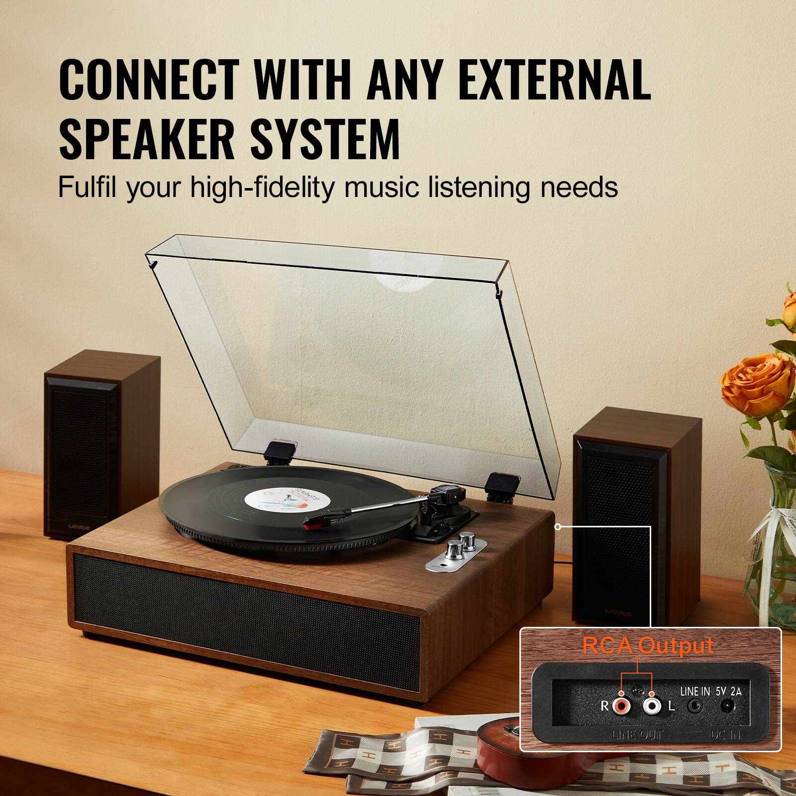 CONNECT WITH ANY EXTERNAL SPEAKER SYSTEM  
Fulfil your high-fidelity music listening needs  

RCA Output  
LINE IN 5V 2A