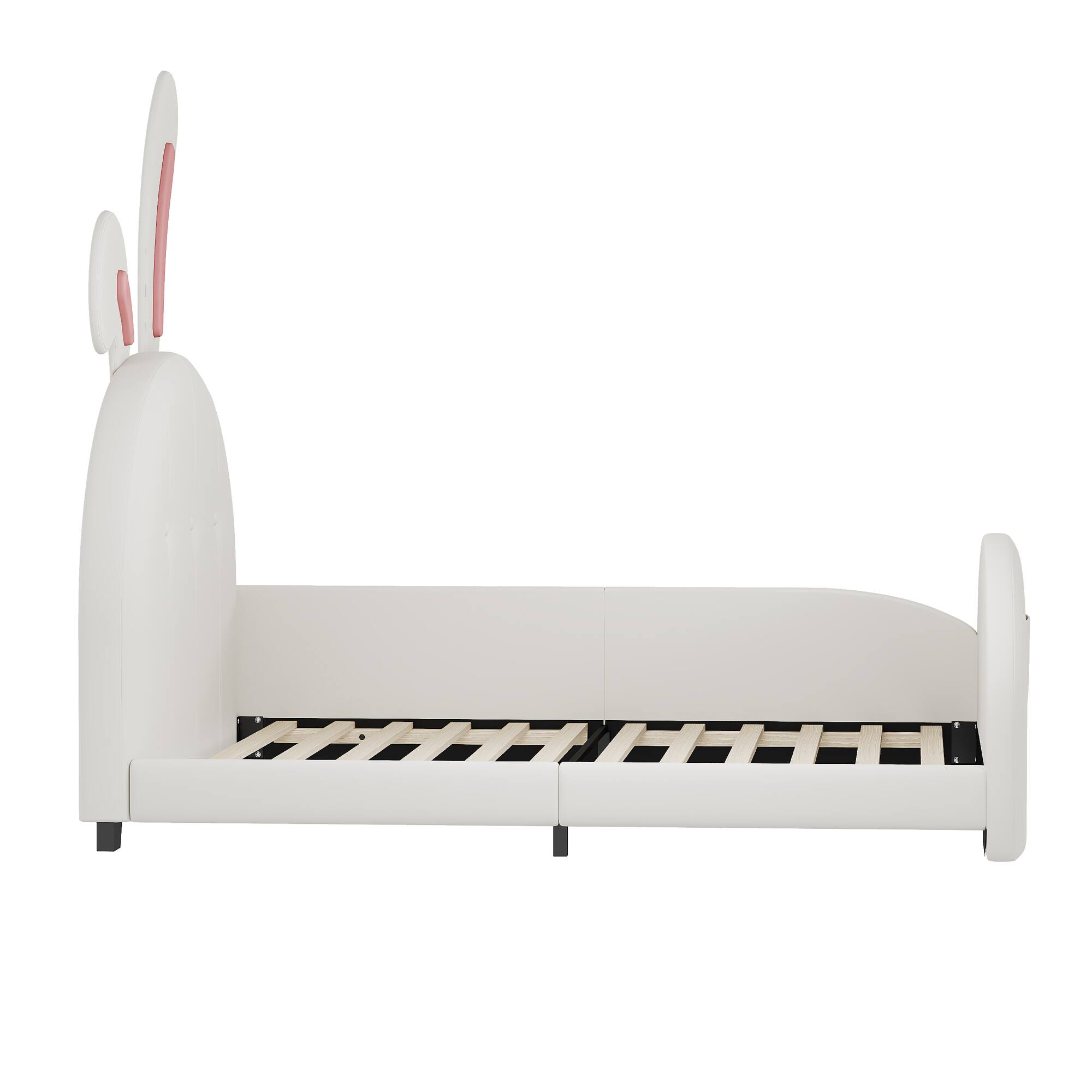 Alt View 1. GOODSILO - Upholstered Twin Size Princess Bed with Unique Animal-Shaped Design and Platform Support - White.
