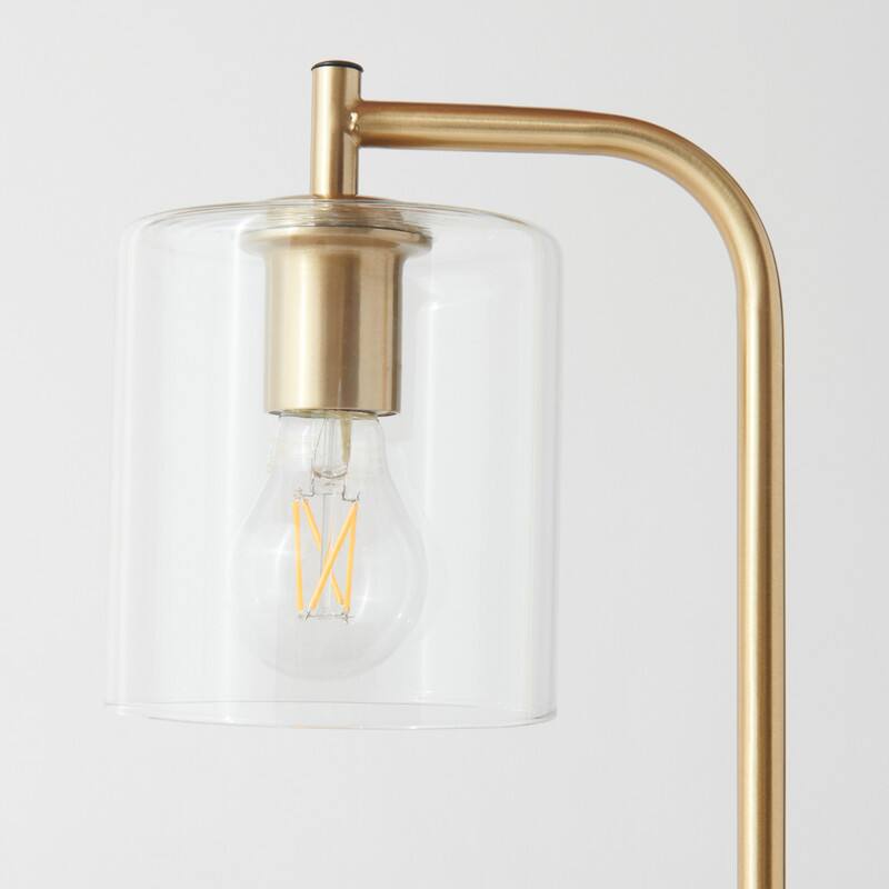 Alt View 4. Brightech - Elizabeth LED Modern Industrial Arc Bedside Nightstand Desk Lamp with USB and Wireless Charging Ports - Antiqued Brass.