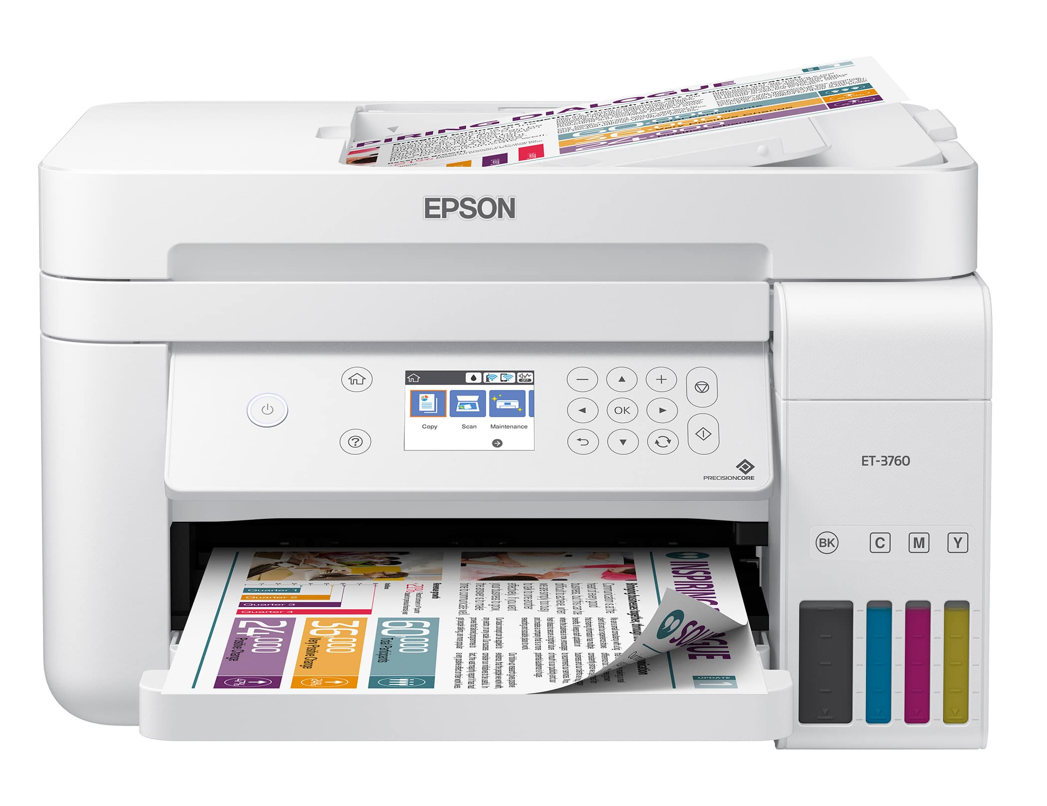 Front. Epson - ET-3760 All-In-One Cartridge-Free Supertank Printer Refurb - White.