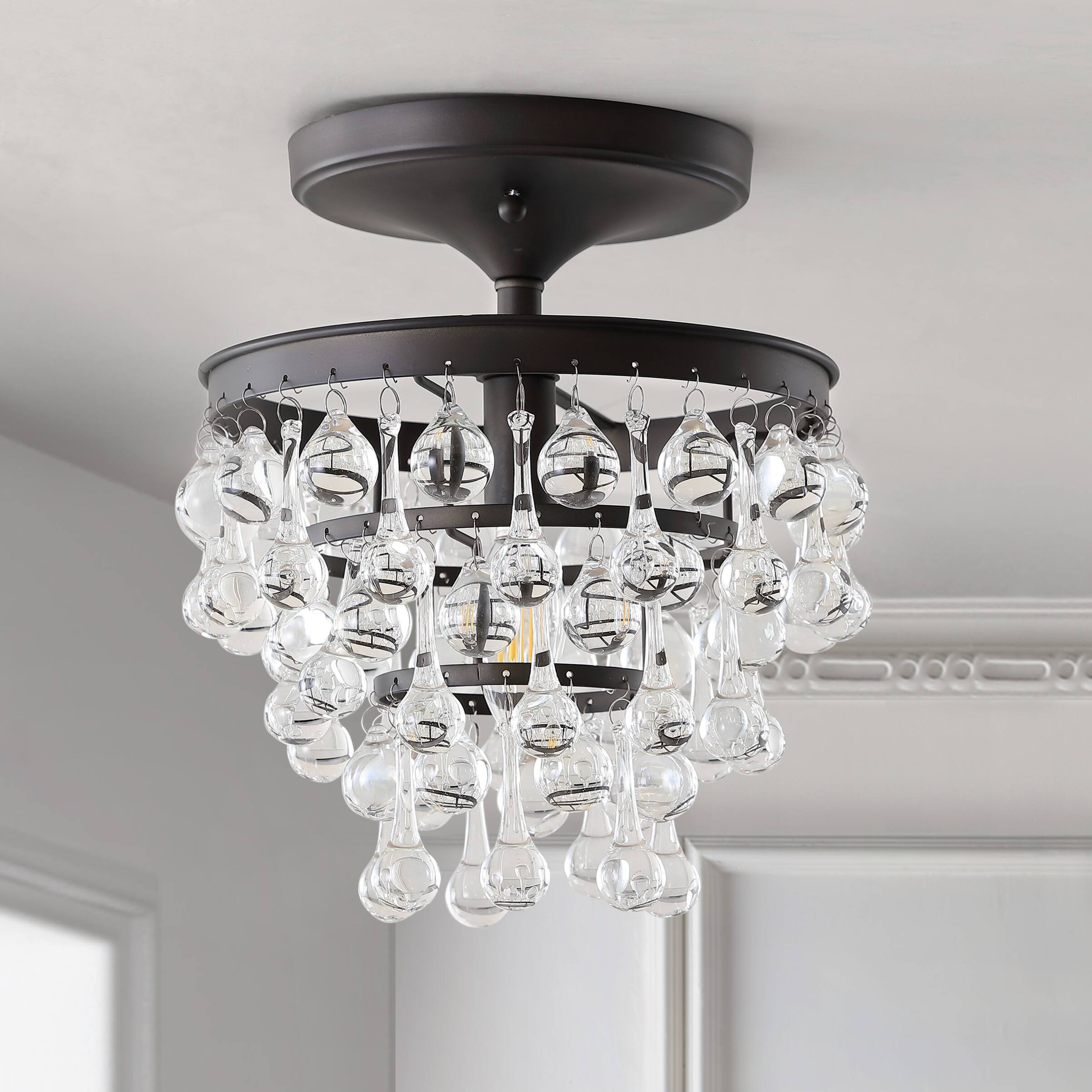 Alt View 5. Jonathan Y - Toronto 10" Metal/Crystal LED Flush Mount, Oil Rubbed Bronze - Oil Rubbed Bronze.