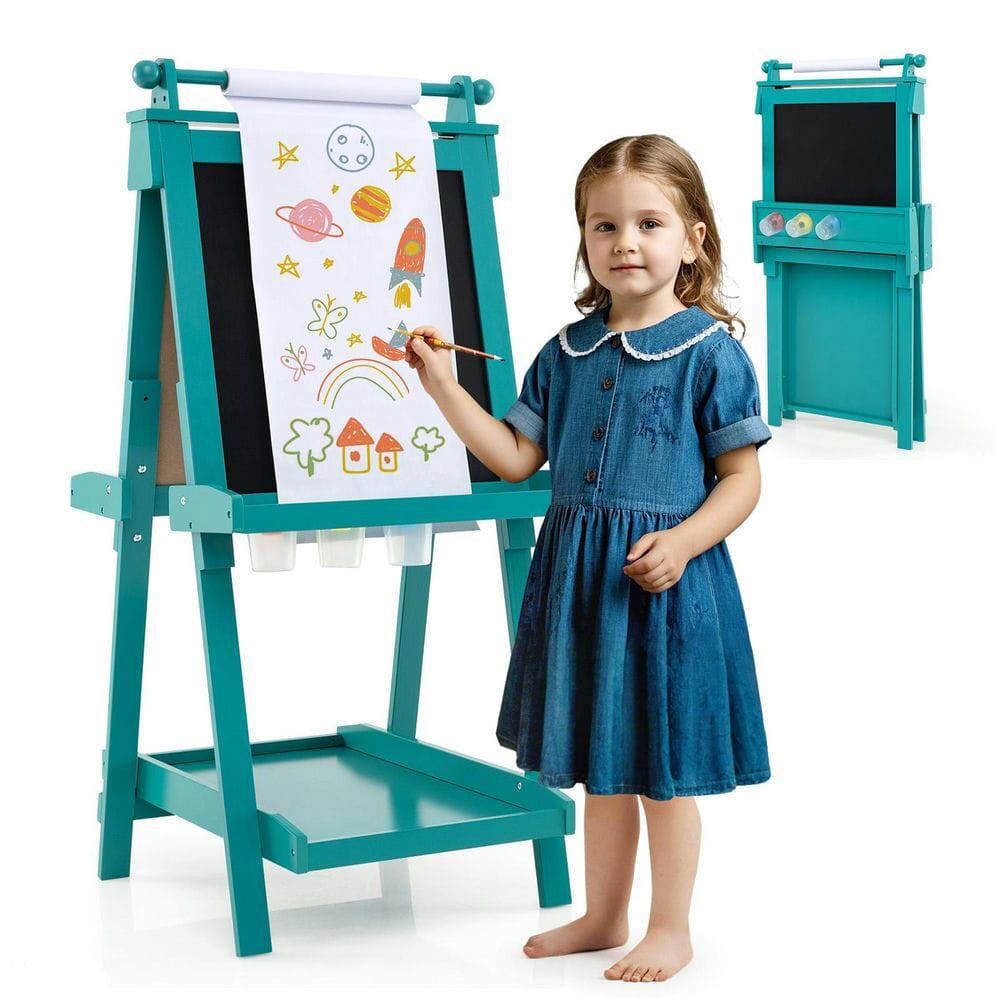 Alt View 2. Resenkos - 3-in-1 Double-Sided Kids Art Easel: Chalkboard & Whiteboard - Green.
