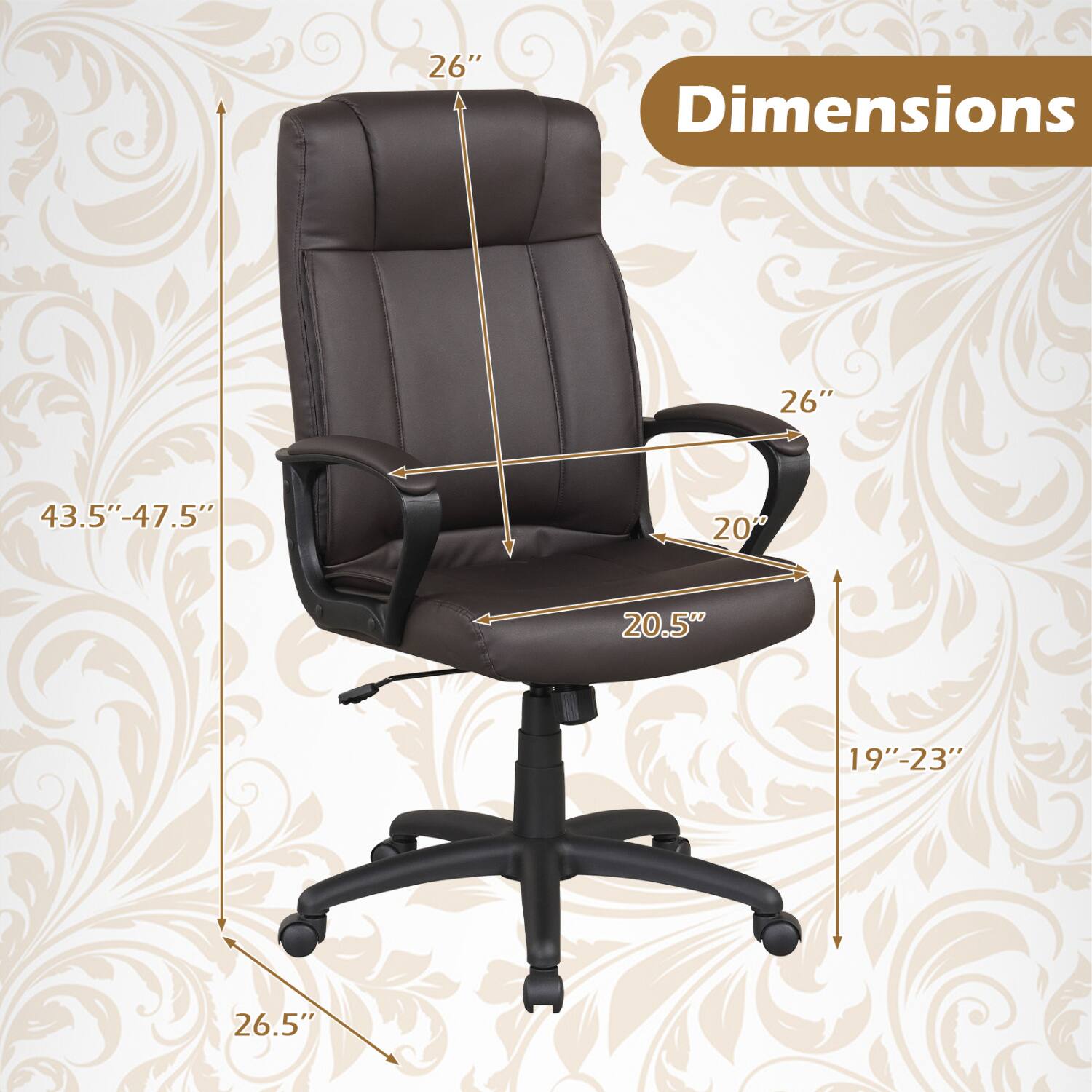 Dimensions
26"
43.5"-47.5"
20"
20.5"
19"-23"
26.5"