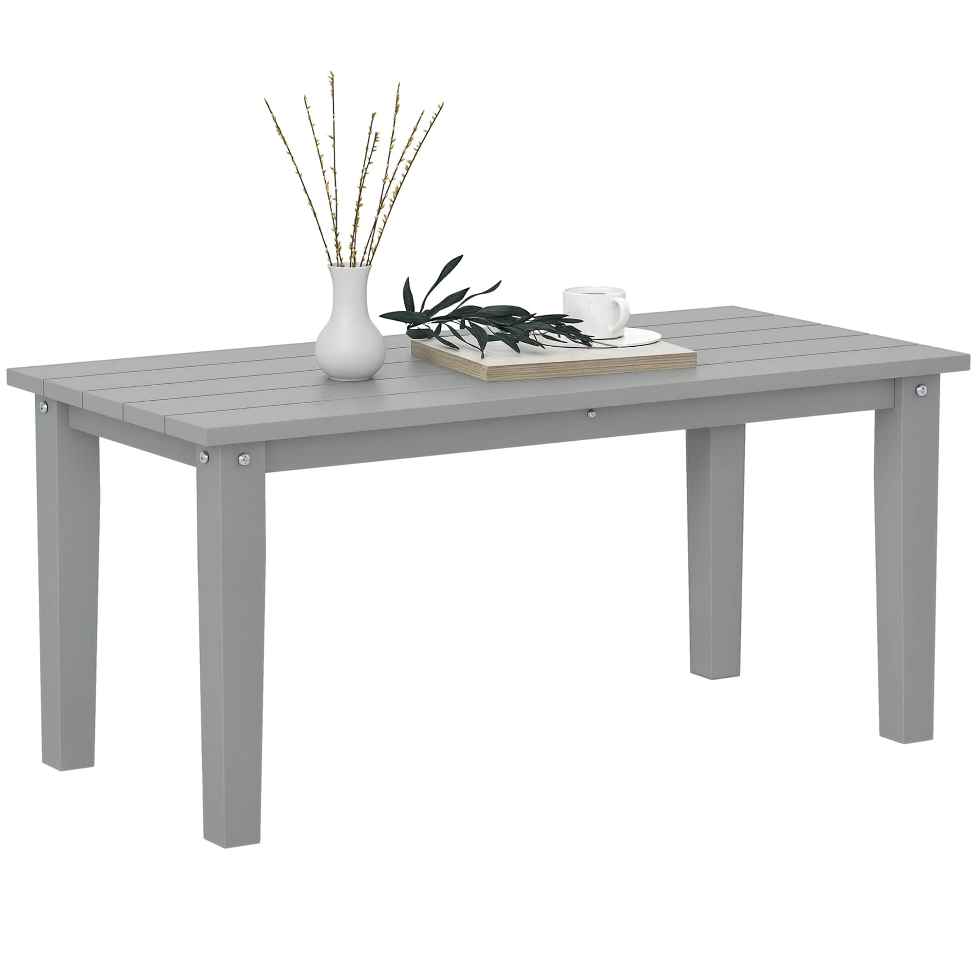 Outsunny - Outdoor Coffee Table, HDPE All-Weather Outdoor Patio Table with Slatted Tabletop for Yard - Gray