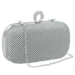 Unique Bargains - Sparkly Rhinestone Evening Clutch Purse for Women, Vintage Crystal Ring Clasp Handbag for Bridal Wedding 1920s Party - Silver