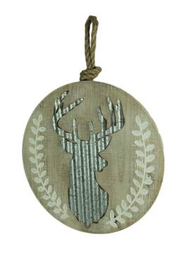 Audrey's - Rustic Wood and Metal Deer Head Round Wall Hanging - Beige