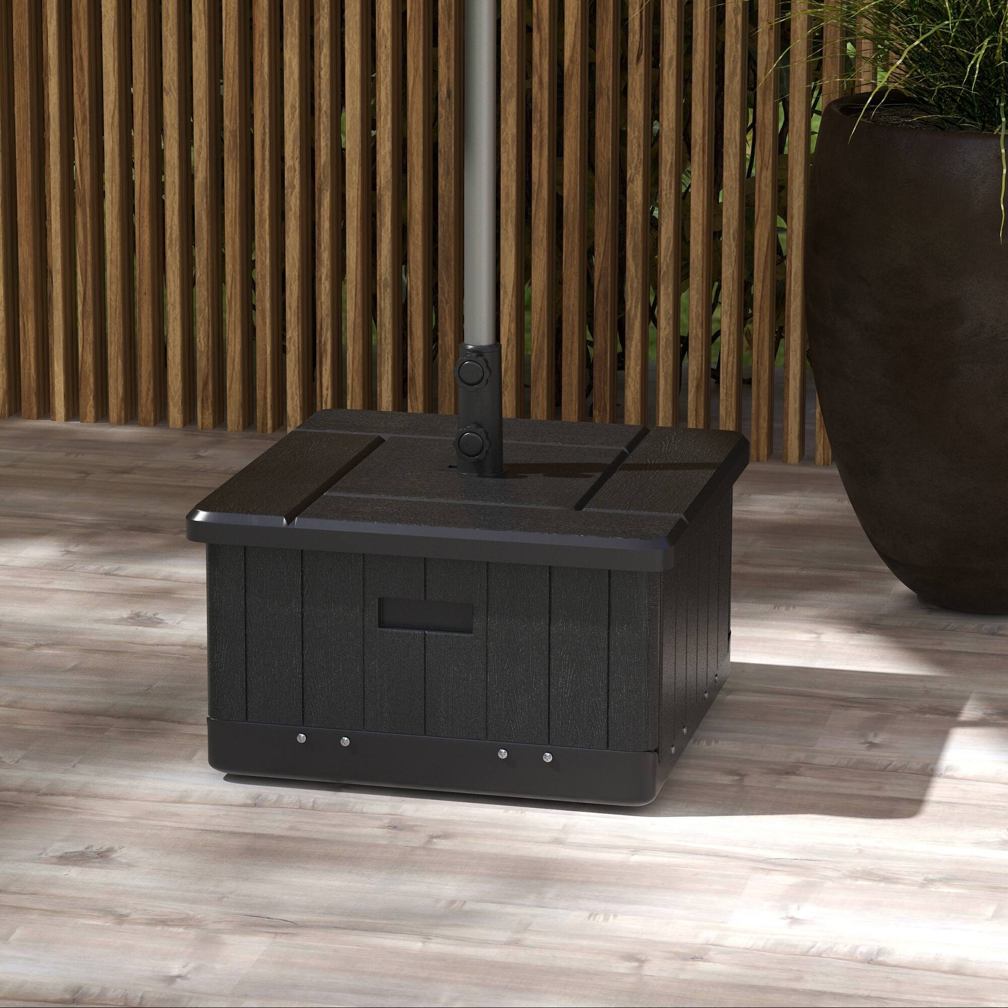 Alt View 1. Outsunny - 3-in-1 Outdoor Umbrella Base, Coffee End Table, Planter Box with Drain Hole - Black.