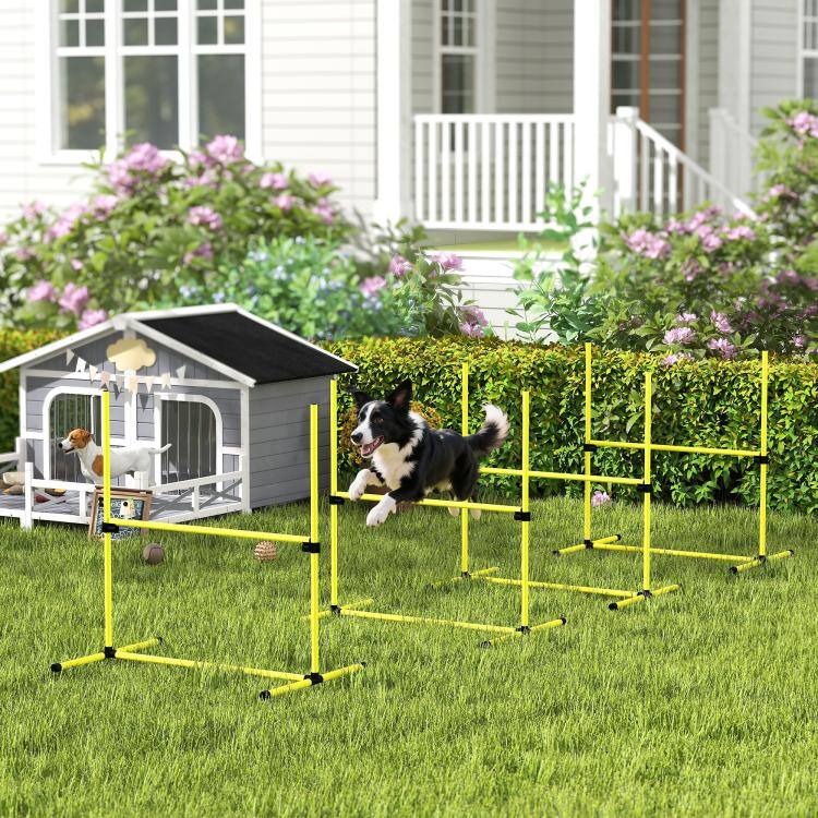 Alt View 1. PULUZ - 4 Piece Dog Agility Set with Adjustable Height Jump Bars, Carry Bag, Displacing Top Bar - Yellow.