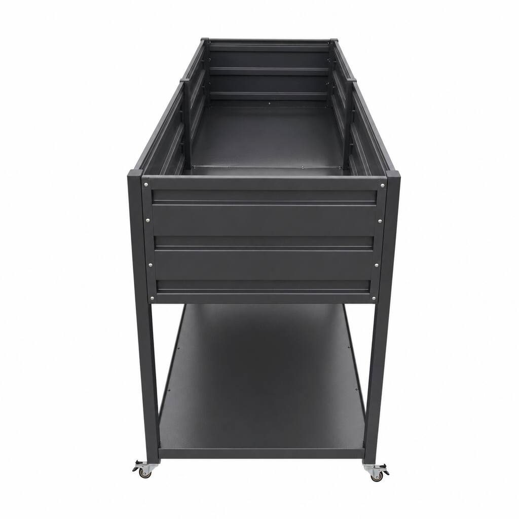 Alt View 4. Loheer - Loheer Elevated Raised Garden Bed with Wheels Metal Planter Box Two Tier Patio Rolling Planter with Storage Shelf.