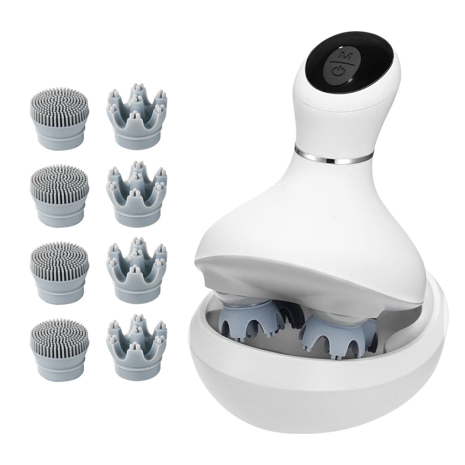 Glintex - Electric Scalp Massager Portable Heated Rechargeable Waterproof Head Massager for Hair Growth and Relaxation - Elegant White