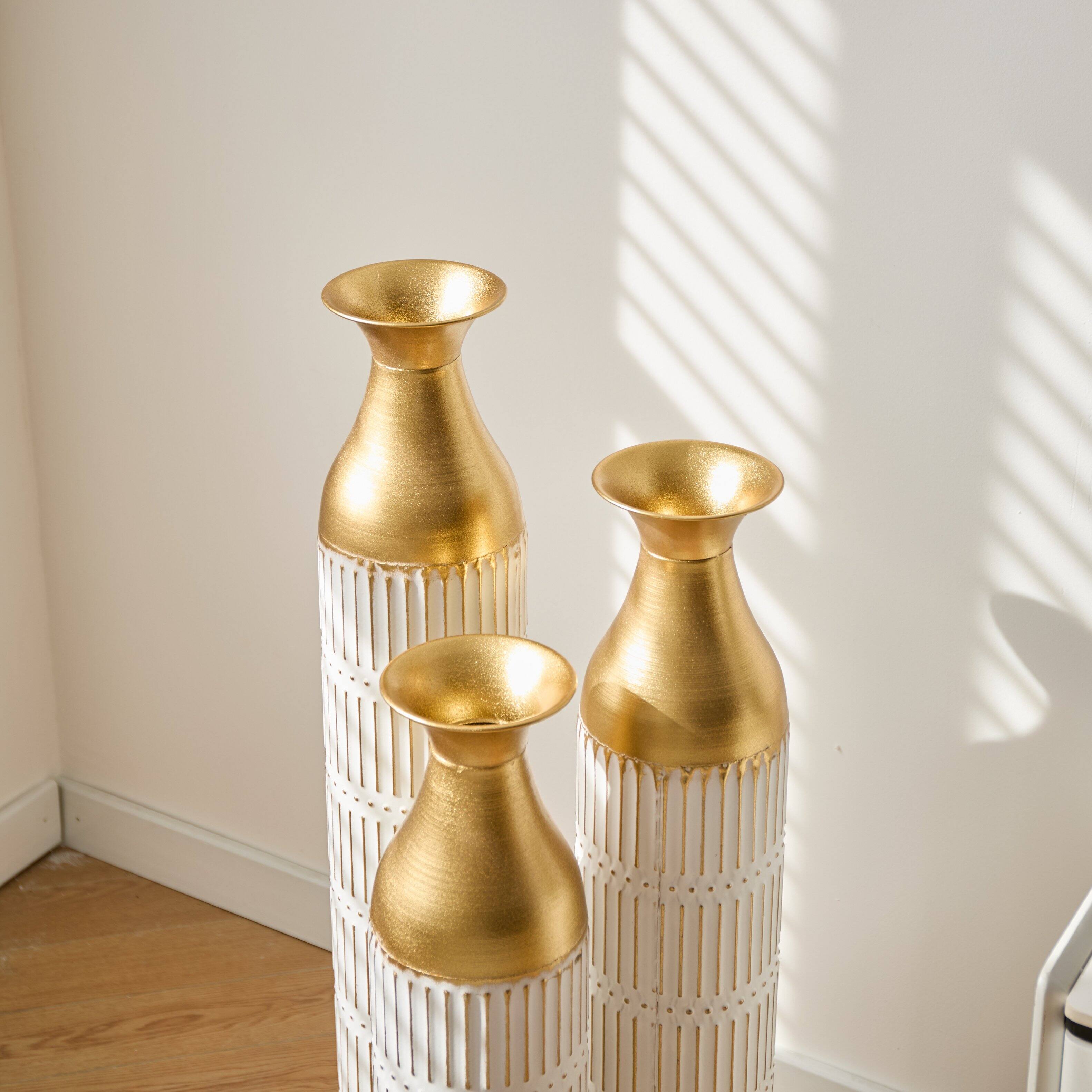 Alt View 3. Anysun - White Metal Floor Vases Set of 3 - Glazed Finish, 24in/28.7in/33.5in Height for Home Decoration - White.