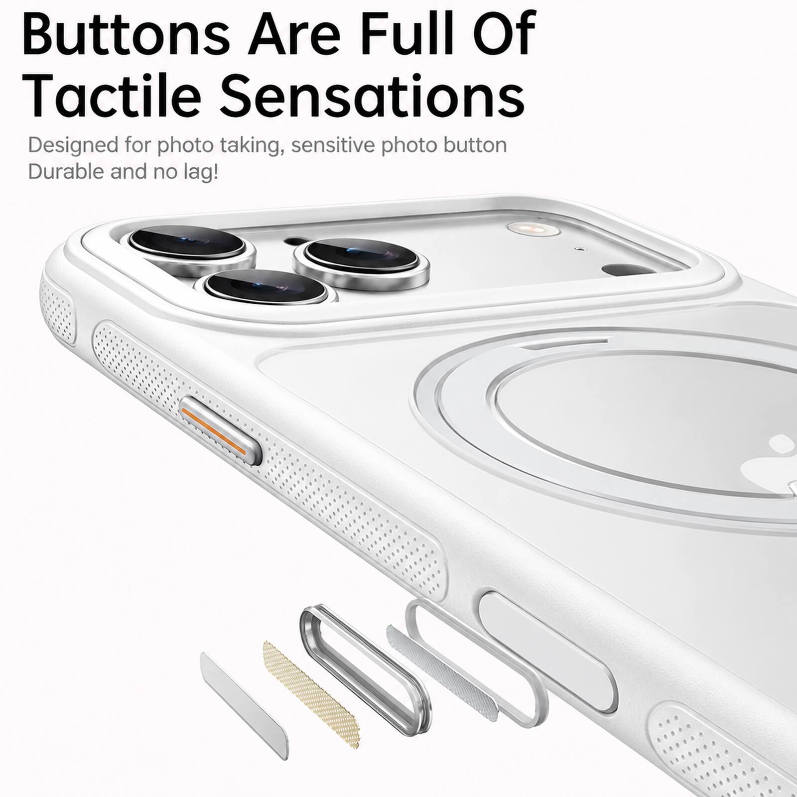 Buttons Are Full Of Tactile Sensations  
Designed for photo taking, sensitive photo button  
Durable and no lag!