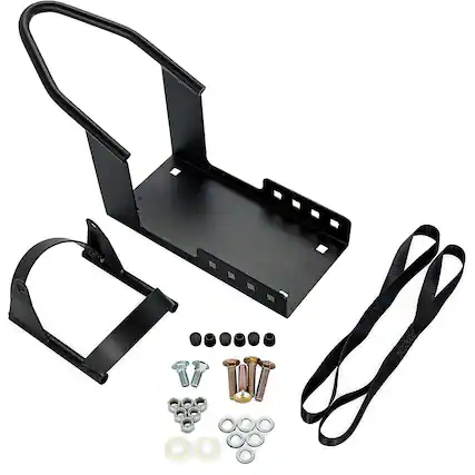 Front. Camco - Camco Motorcycle Wheel Chock Mount with Handlebar Straps & Universal Tire Fit - Black.