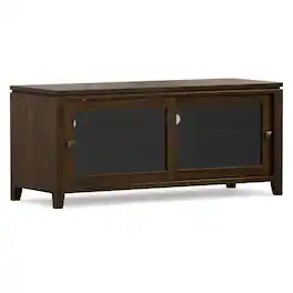 Simpli Home - Cosmopolitan 48W Low TV Stand with Sliding Glass Doors - Mahogany Brown