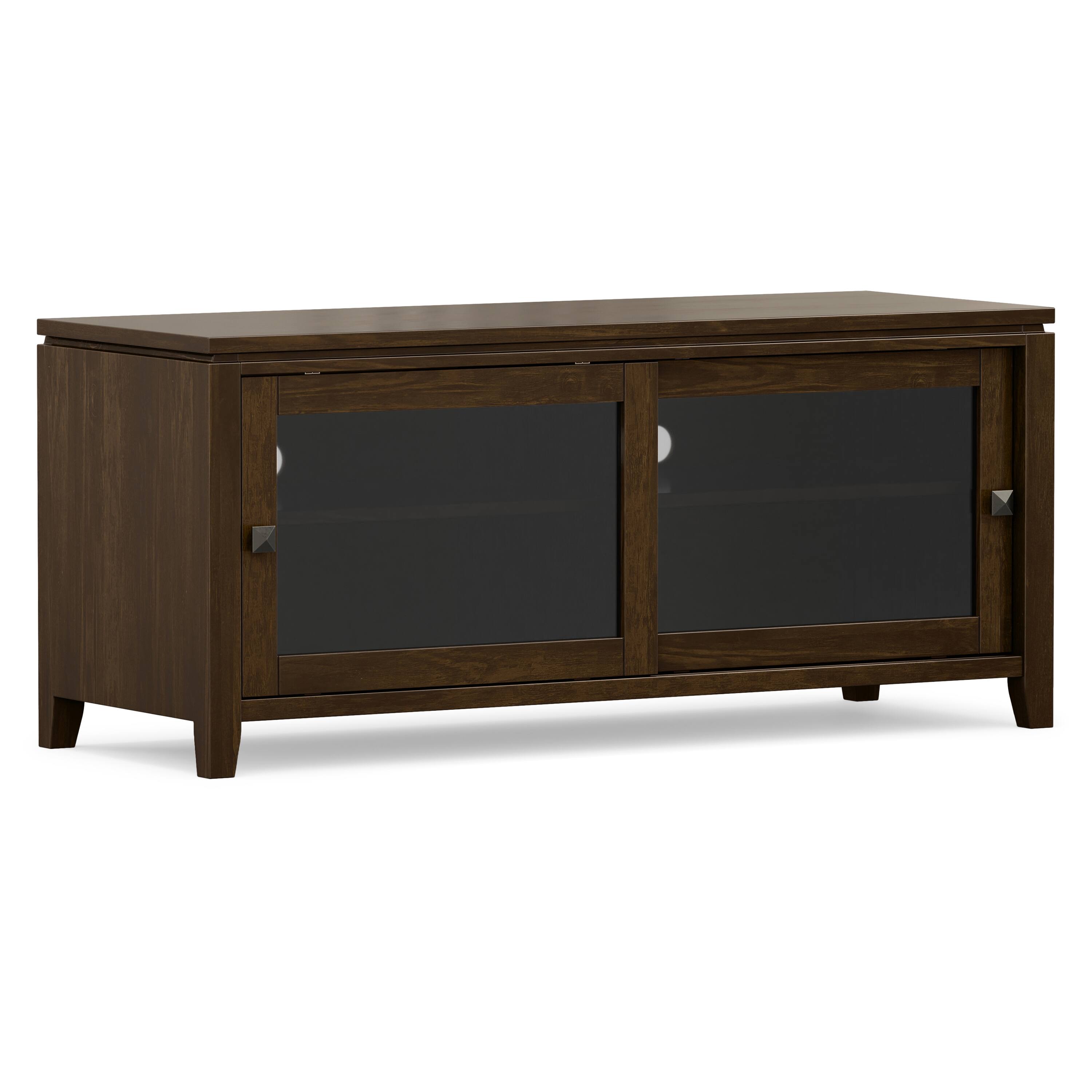 Simpli Home - Cosmopolitan 48W Low TV Stand with Sliding Glass Doors - Mahogany Brown