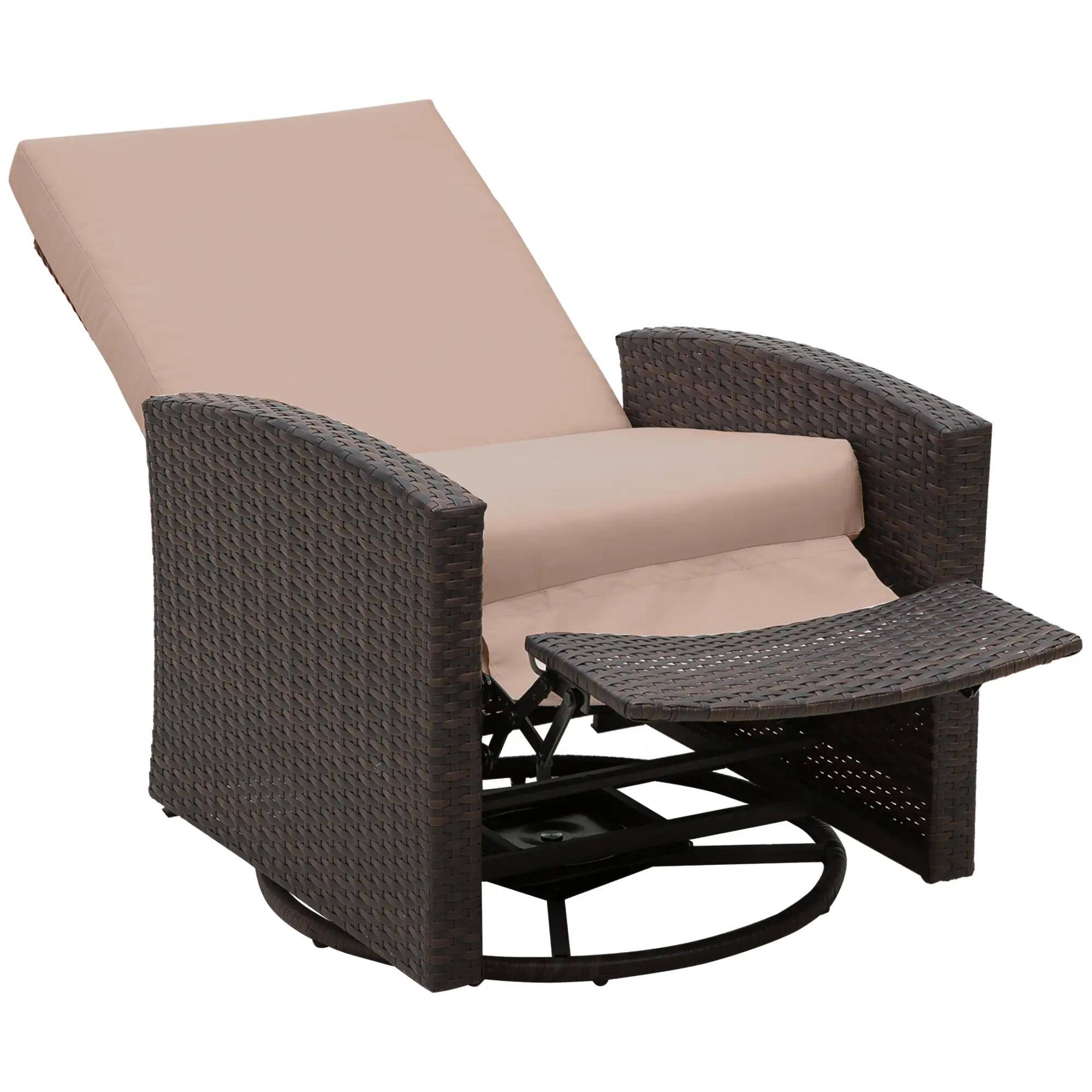 Alt View 7. Resenkos - Resenkos Patio Recliner, Outdoor Swivel Chair with Reclining & Footrest, Waterproof Cushions for Comfort,Khaki - Khaki.