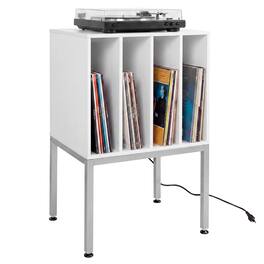 Costway - Record Player Stand with Power Outlets,Turntable Station with Divider Holds150 Records - White