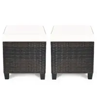 Costway 2PCS Patio Rattan Ottoman Cushioned Seat Foot Rest Coffee Table - Beige - Front_Zoom
