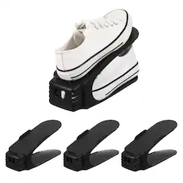 Unique Bargains - Shoe Slot Organizer 4pcs, 10.2x3.9x5.1 Inch Shoe Stacker Double Layer 50% Space Saver for Storage Closet Rack - Black