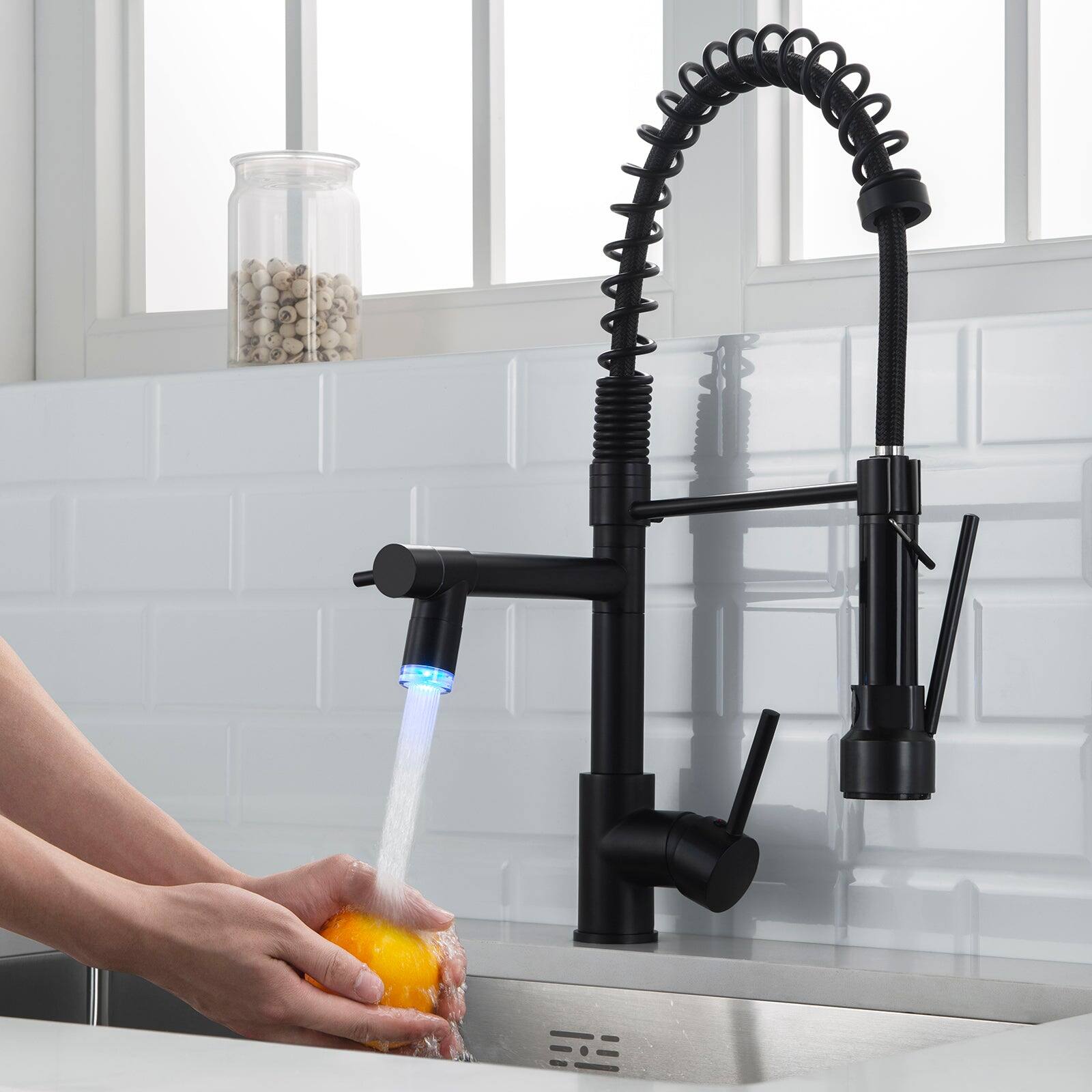 Alt View 3. Boyel Living - Matte Black Single Handle No Sensor Pull Down Sprayer Kitchen Faucet with Pot Filler - Matte Black - 50 LED.