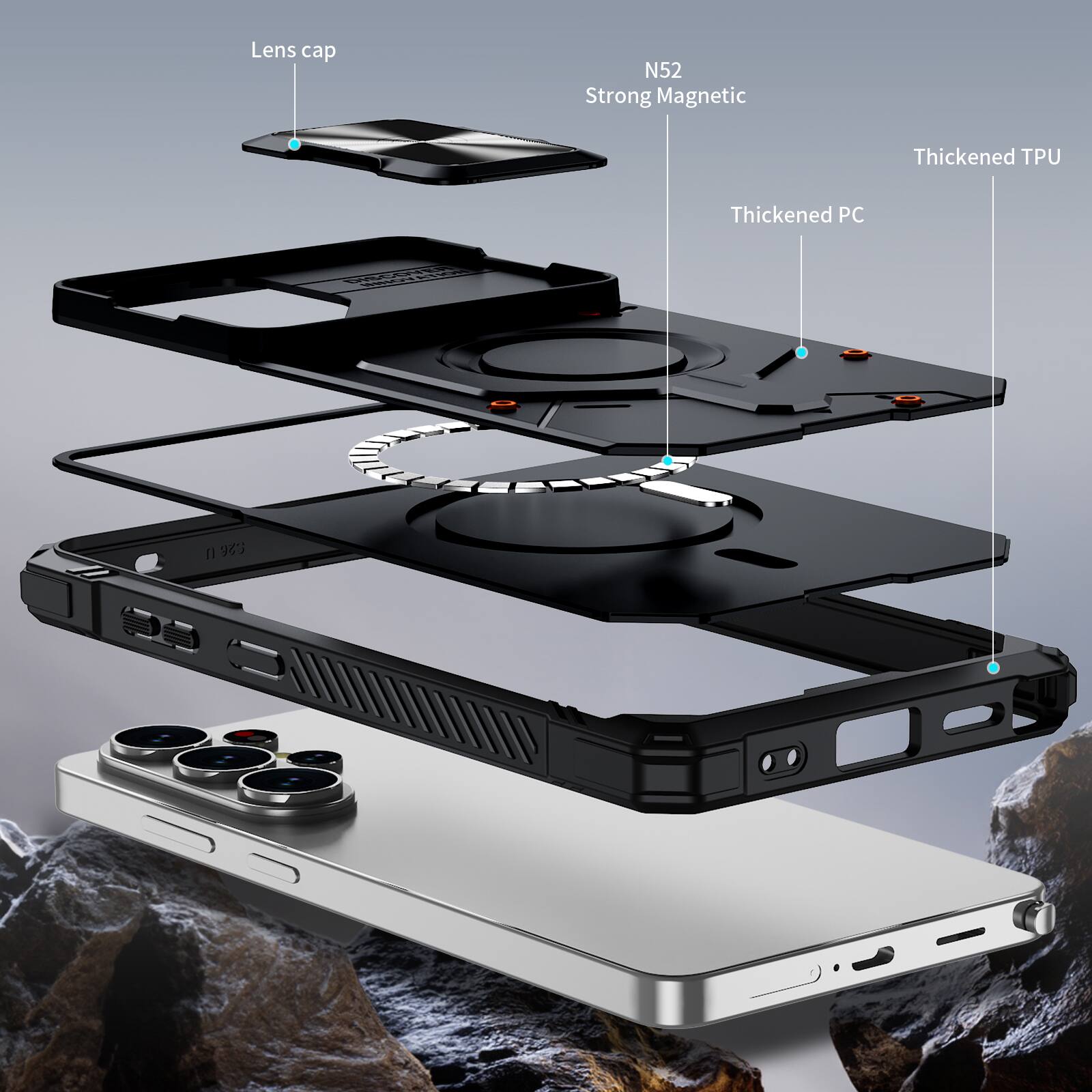 Lens cap  
N52 Strong Magnetic  
Thickened TPU  
Thickened PC