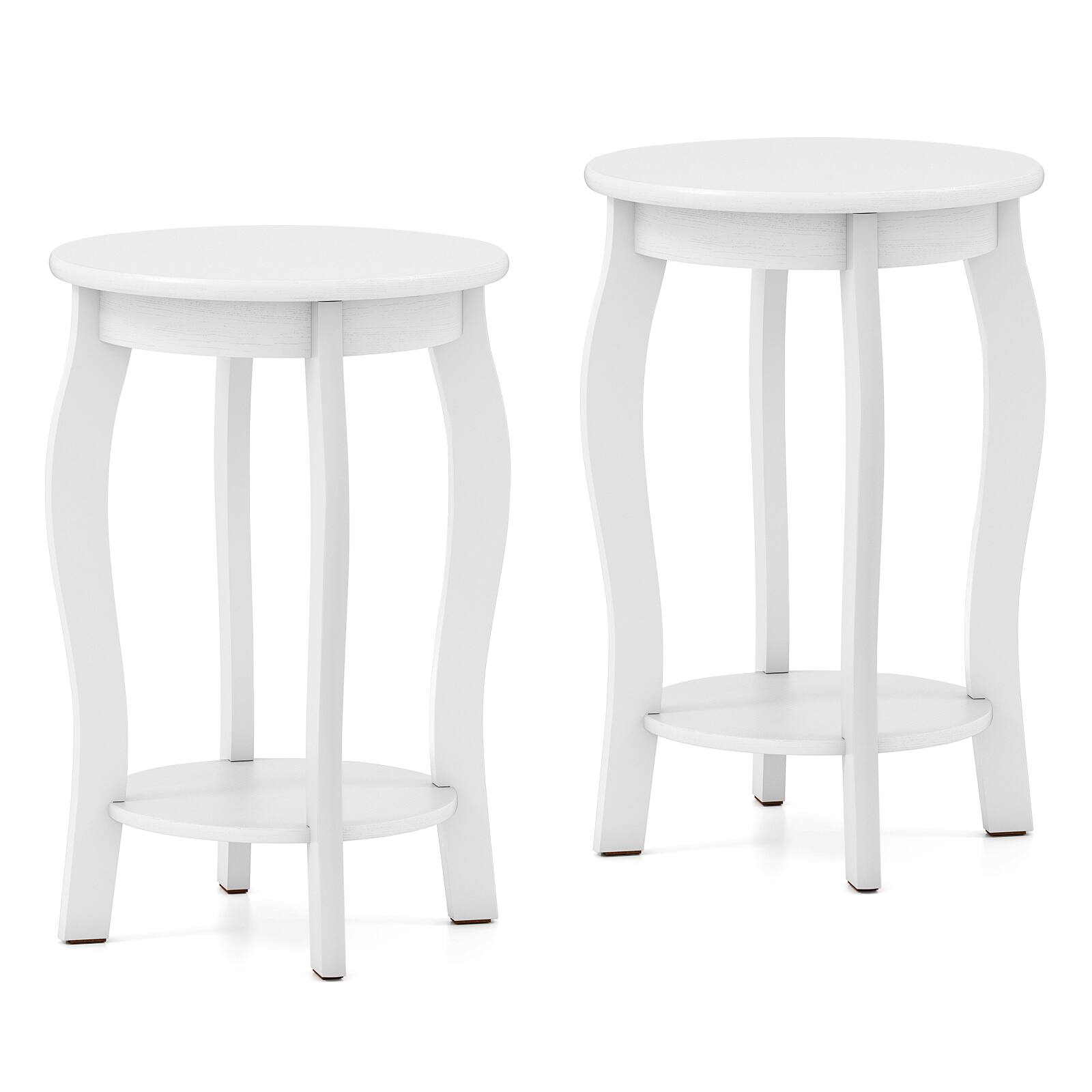 Alt View 8. Gymax - Gymax 2-Tier Round End Table Set of 2 Narrow Sofa Side Nightstand w/ Storage Shelf - White.