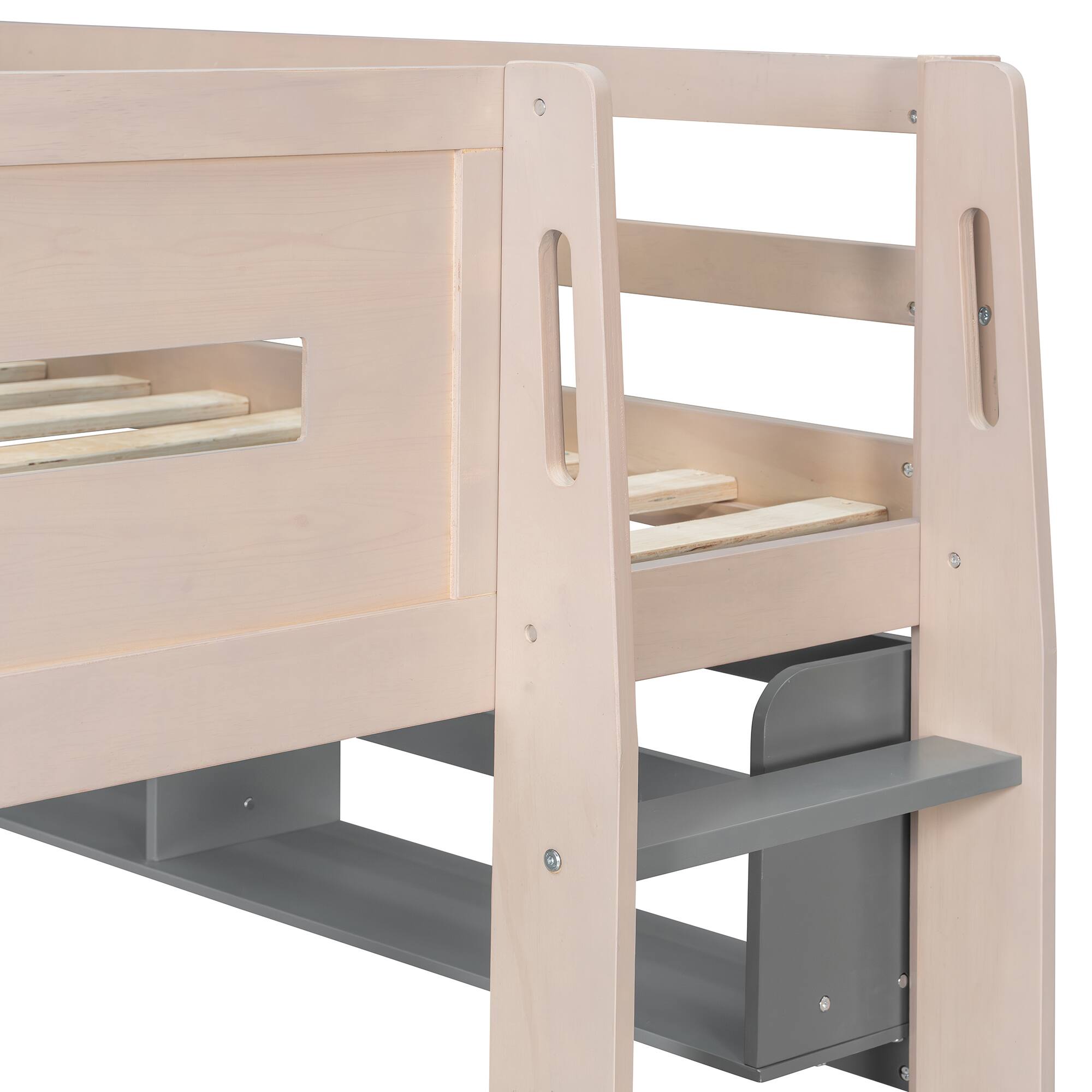 Alt View 2. Anysun - Twin Size Castle Style Bunk Bed with 2 Drawers,Shelf,and LED - Grey.