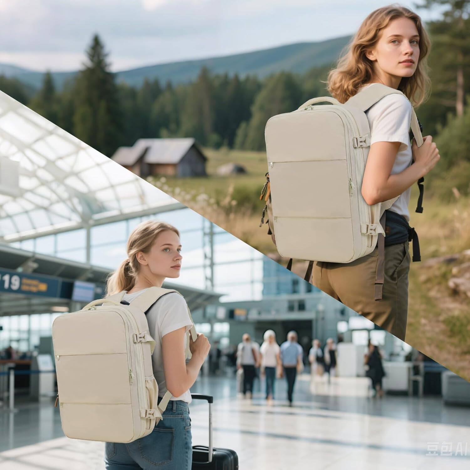 Alt View 6. Wikistore - WIKISTORE Air Vacuum Compression Travel Backpack Expandable Carry On Bag with Pump Fit 17.3inch Laptop Waterproof White - White.