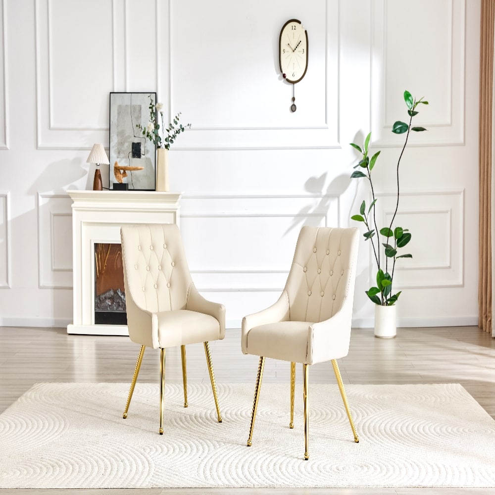 Loheer - Leather Dining Chairs Set of 2 Tufted Accent Chair Modern Dining Seating Faux Leather Chairs - Off White price history on PriceWatchPro
