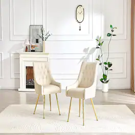 Loheer - Leather Dining Chairs Set of 2 Tufted Accent Chair Modern Dining Seating Faux Leather Chairs - Off White