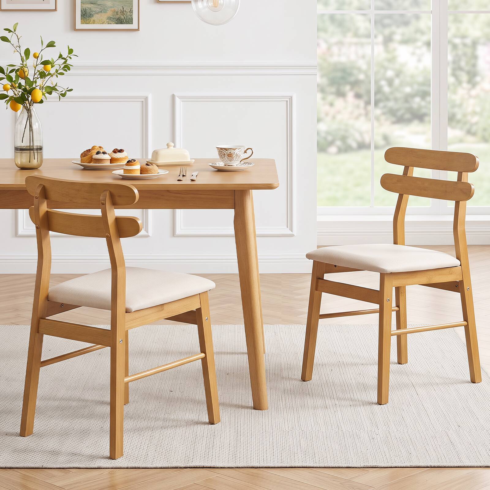 Alt View 4. Costway - Costway Upholstered Dining Chairs Set of 2, Dining Chairs with Padded Seat, High Back - Natural and Beige.