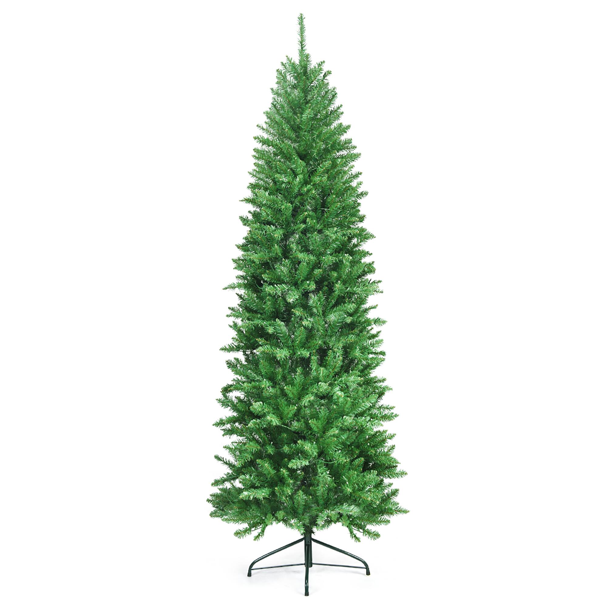 Alt View 20. Costway - 7Ft Pre-lit Artificial Pencil Christmas Tree Hinged Fir PVC Tree /350 LED Lights - Green.